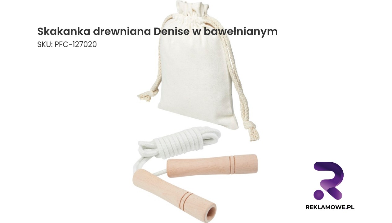 Skakanka drewniana Denise w bawełnianym woreczku Skakanka drewniana Denise owinięta bawełnianym sznurkiem